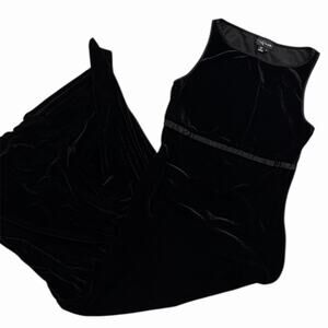 90s Y2K My Michelle Velour Black Sleeveless Maxi Dress With Satin Trim Size L